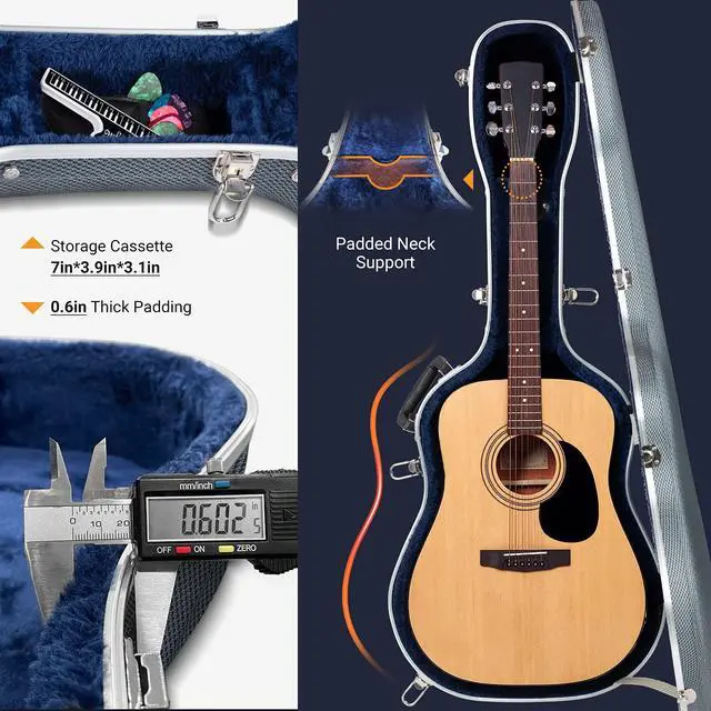 Alt view image 5 of 7 - Acoustic Guitar Case ABS Waterproof Hard Case 41 Inch Gig Bag 0.6 Inch Thick Padding for Acoustic Classical Guitars, Navy CY0247
