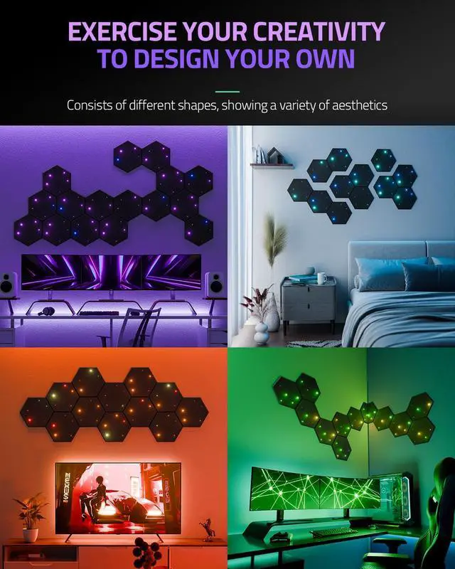 Alt view image 7 of 7 - 12 Pack Self-adhesive Sound Proof Foam Panels for Walls 12" X 10" X 0.4" - Hexagon Acoustic Panels with Fiber Optic Starlight, Stylish Soundproof Wall Panels Absorb Noise and Wall Decor Black