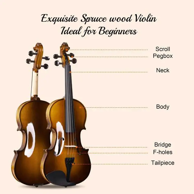Alt view image 6 of 7 - Acoustic Violin for Beginner 4/4 Full Size Violin Set Solid Wood Ebony for Adult Teen Student Starter Kit with Hard Case, Shoulder Rest, Bow, Music Stand, Strings, Free Lessons (Coffee, 4/4 Size)