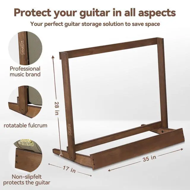Alt view image 4 of 6 - Wood Guitar Case Rack, Holds 5 Cases, 18mm Thick Plank | Fits hard shell & gig cases, Heavy-duty upright support, Prevents tipping & sliding, Quick home studio setup