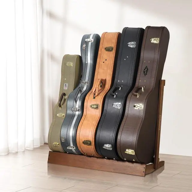 Alt view image 6 of 6 - Wood Guitar Case Rack, Holds 5 Cases, 18mm Thick Plank | Fits hard shell & gig cases, Heavy-duty upright support, Prevents tipping & sliding, Quick home studio setup