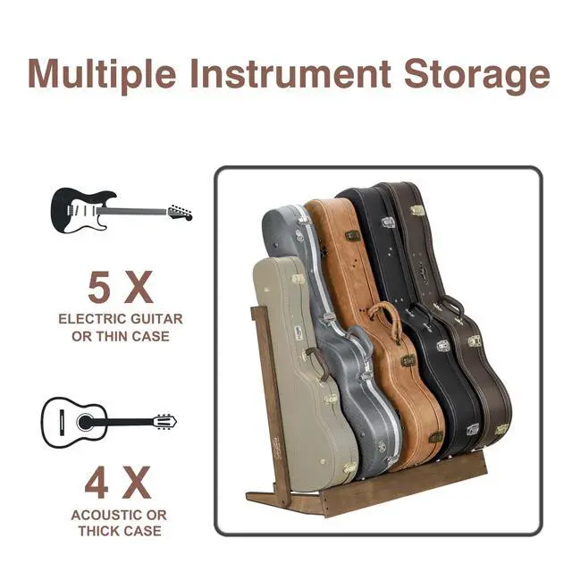 Alt view image 3 of 6 - Wood Guitar Case Rack, Holds 5 Cases, 18mm Thick Plank | Fits hard shell & gig cases, Heavy-duty upright support, Prevents tipping & sliding, Quick home studio setup