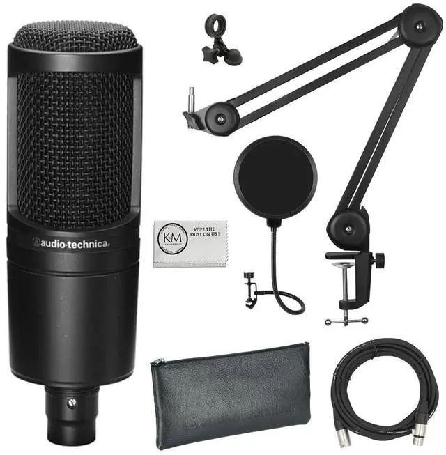 Main image of AT2020 Cardioid Condenser Microphone Bundle with XLR Cable + Microphone Arm + Pop Filter + Cleaning Cloth (5 Items)