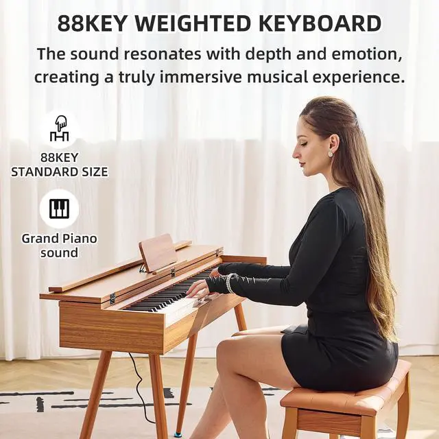 Alt view image 2 of 7 - 88 Key Digital Piano, Hammer-Action Full Size Weighted Keyboard, Transforms Between Desk Cover Electric Piano and Vanity, Piano Keyboard with Stand, 25Wx2 Speakers, Three Pedal
