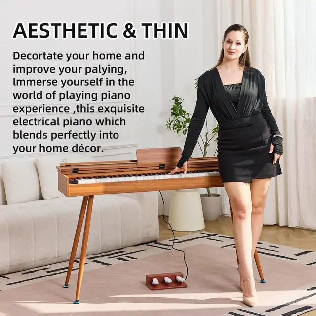 Alt view image 3 of 7 - 88 Key Digital Piano, Hammer-Action Full Size Weighted Keyboard, Transforms Between Desk Cover Electric Piano and Vanity, Piano Keyboard with Stand, 25Wx2 Speakers, Three Pedal