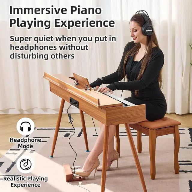 Alt view image 5 of 7 - 88 Key Digital Piano, Hammer-Action Full Size Weighted Keyboard, Transforms Between Desk Cover Electric Piano and Vanity, Piano Keyboard with Stand, 25Wx2 Speakers, Three Pedal