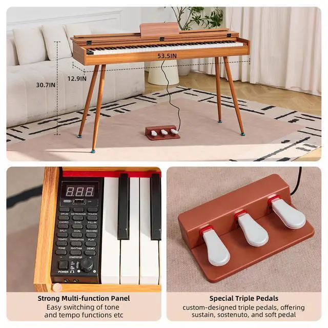 Alt view image 6 of 7 - 88 Key Digital Piano, Hammer-Action Full Size Weighted Keyboard, Transforms Between Desk Cover Electric Piano and Vanity, Piano Keyboard with Stand, 25Wx2 Speakers, Three Pedal
