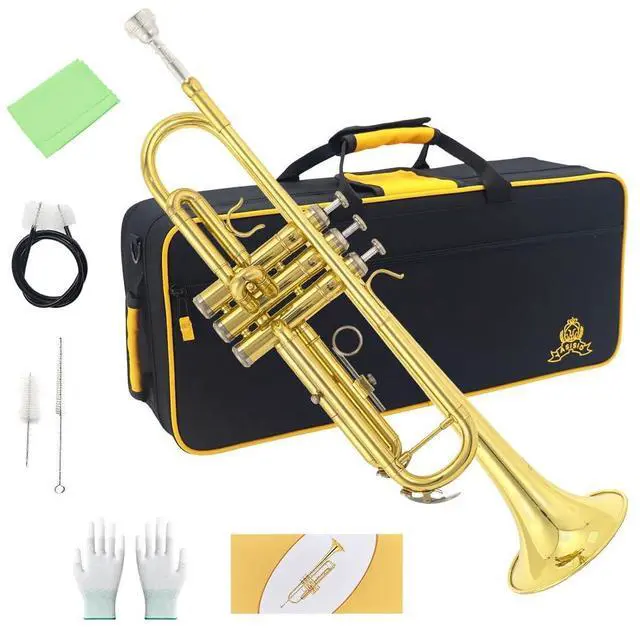 Main image of Trumpet Instrument,Band & Orchestra Musical Instruments for Beginners,With trumpets case,Mouthpiece,Cloth and Gloves (Golden)