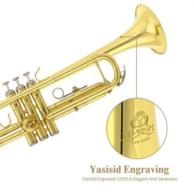 Alt view image 2 of 7 - Trumpet Instrument,Band & Orchestra Musical Instruments for Beginners,With trumpets case,Mouthpiece,Cloth and Gloves (Golden)