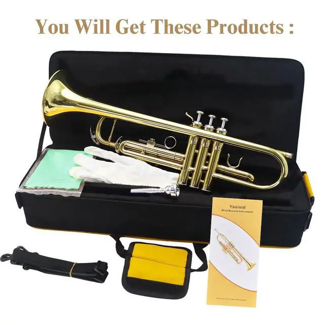 Alt view image 6 of 7 - Trumpet Instrument,Band & Orchestra Musical Instruments for Beginners,With trumpets case,Mouthpiece,Cloth and Gloves (Golden)