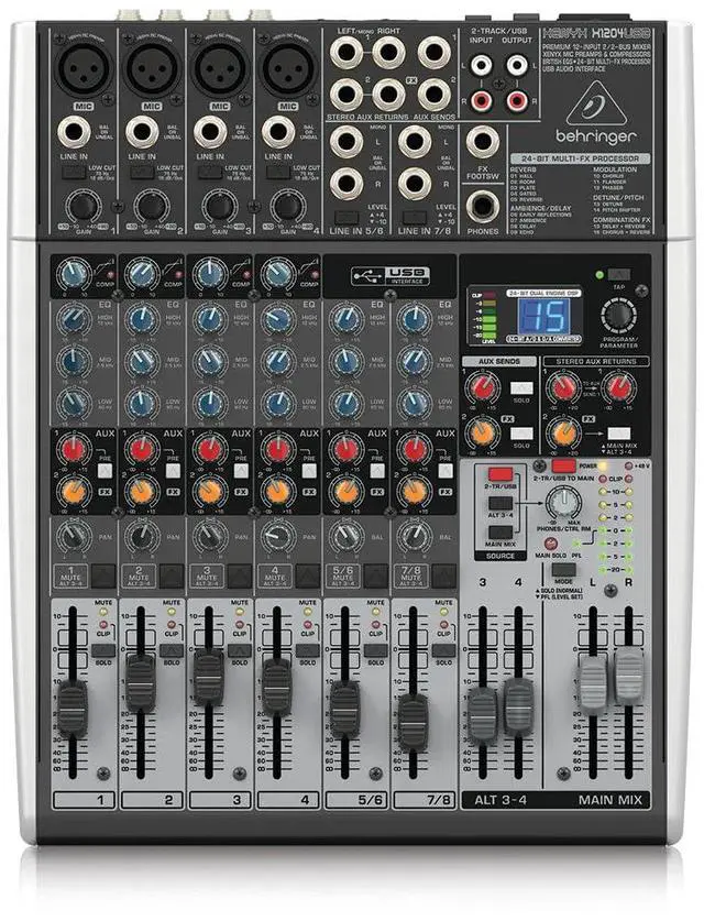 Main image of XENYX X1204USB Premium 12-Input 2/2-Bus Mixer with XENYX Mic Preamps and Compressors, British EQ, 24-Bit Multi-FX Processor and USB/Audio Interface