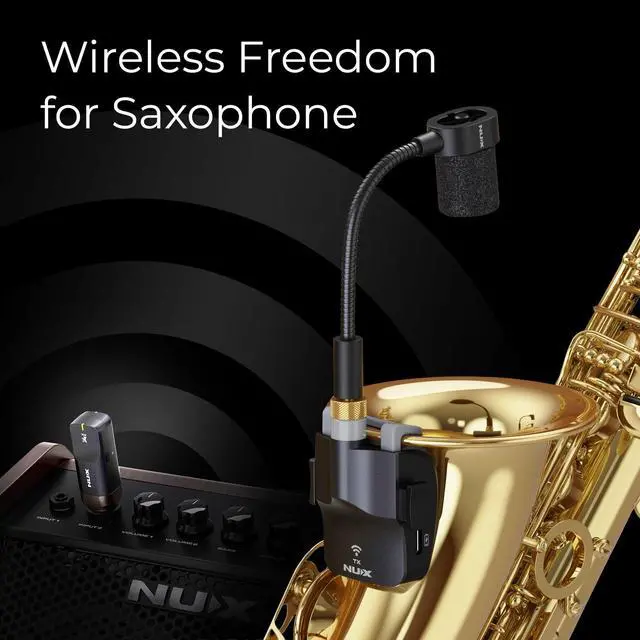 Alt view image 2 of 7 - B-6 Saxophone Wireless System with Charging Case,Operation Range of 20 Meters,High-Resolution 24- bit/44.1kHz Audio,2.4GHz Wireless Saxophone Microphone