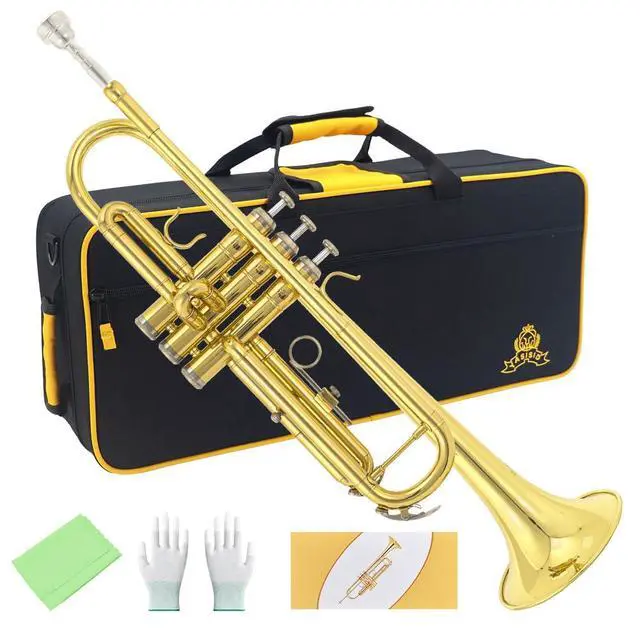 Alt view image 7 of 7 - Trumpet Instrument,Band & Orchestra Musical Instruments for Beginners,With trumpets case,Mouthpiece,Cloth and Gloves (Golden)