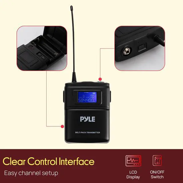 Alt view image 6 of 7 - 4 Channel UHF Wireless Microphone System with 4 Lavalier & 4 Headset Mics, 300 Ft Range, Rack Mount Receiver for Conferences, Events & PA Systems