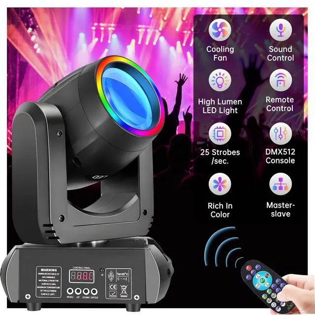 Alt view image 2 of 7 - 250W LED Moving Head DJ Stage Lights, 13 Gobos 8 Colors, DMX512 | 15 Channels, Sound Activated, Strobe Effect, Disco Spotlight, Wedding, Birthday, Halloween, Christmas, Party, Bar, Club