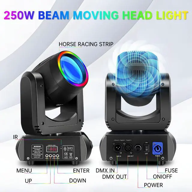 Alt view image 4 of 7 - 250W LED Moving Head DJ Stage Lights, 13 Gobos 8 Colors, DMX512 | 15 Channels, Sound Activated, Strobe Effect, Disco Spotlight, Wedding, Birthday, Halloween, Christmas, Party, Bar, Club