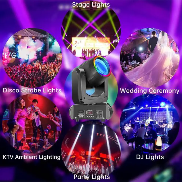 Alt view image 7 of 7 - 250W LED Moving Head DJ Stage Lights, 13 Gobos 8 Colors, DMX512 | 15 Channels, Sound Activated, Strobe Effect, Disco Spotlight, Wedding, Birthday, Halloween, Christmas, Party, Bar, Club
