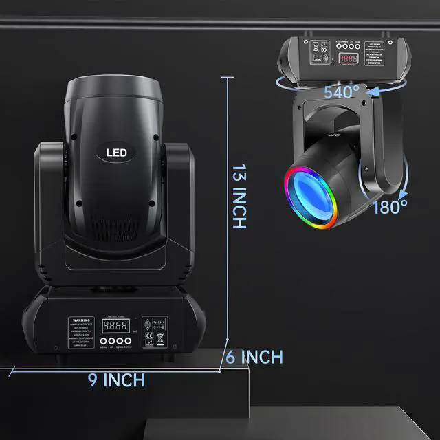 Alt view image 5 of 7 - 250W LED Moving Head DJ Stage Lights, 13 Gobos 8 Colors, DMX512 | 15 Channels, Sound Activated, Strobe Effect, Disco Spotlight, Wedding, Birthday, Halloween, Christmas, Party, Bar, Club