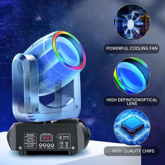 Alt view image 6 of 7 - 250W LED Moving Head DJ Stage Lights, 13 Gobos 8 Colors, DMX512 | 15 Channels, Sound Activated, Strobe Effect, Disco Spotlight, Wedding, Birthday, Halloween, Christmas, Party, Bar, Club