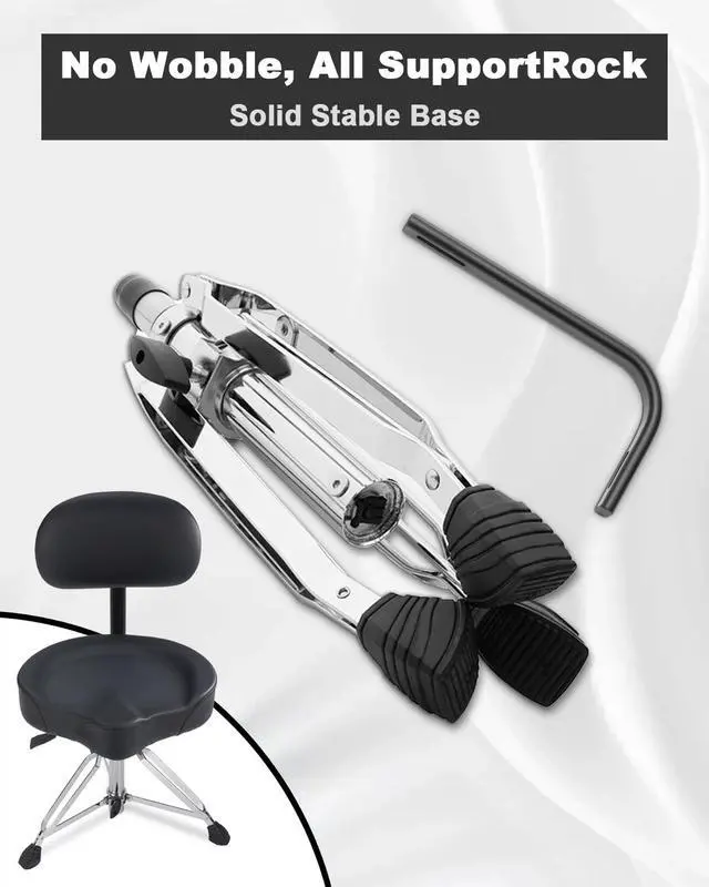 Alt view image 7 of 7 - Hydraulic Drum Throne with Backrest, Saddle Drum Stool, Black | Adjustable backrest, pneumatic height control, padded saddle seat, reinforced tripod provide stable support up to 440 lb
