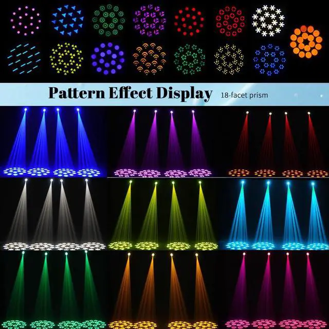 Alt view image 5 of 7 - 160W Moving Head Beam Light, DMX DJ Stage Light | 18-Facet Prism, 12 Gobos & 15 Colors, Sound Activated LED Beam Effect for Clubs, Bars, Parties and Stage Shows, 2 Pcs