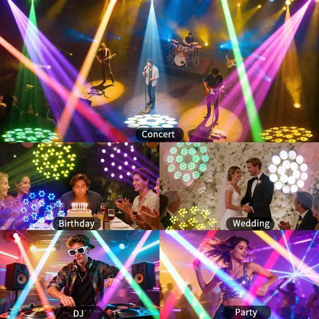 Alt view image 7 of 7 - 160W Moving Head Beam Light, DMX DJ Stage Light | 18-Facet Prism, 12 Gobos & 15 Colors, Sound Activated LED Beam Effect for Clubs, Bars, Parties and Stage Shows, 2 Pcs