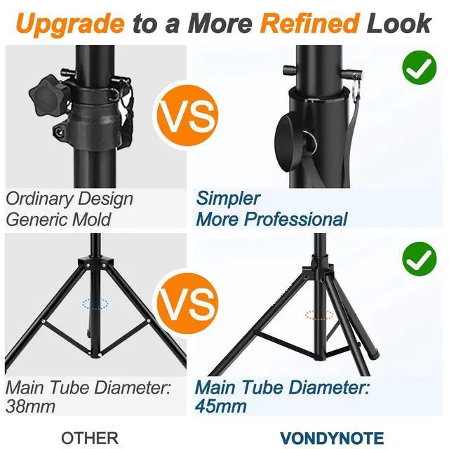 Alt view image 2 of 7 - Tripod Speaker Stands Pair 36.6"-54.9" PA DJ with a Carrying Bag | All Steel Construction, Heavy Duty, Adjustable Height, Tripod Stage Stands, Carrying Bag