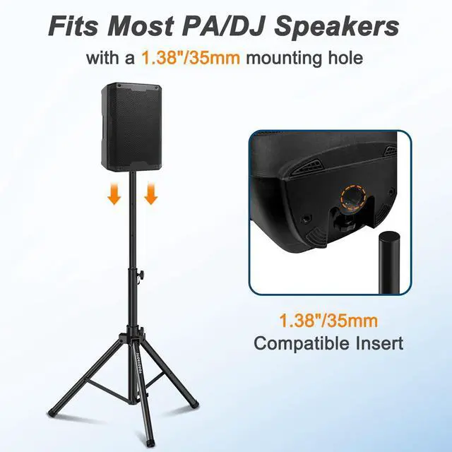 Alt view image 3 of 7 - Tripod Speaker Stands Pair 36.6"-54.9" PA DJ with a Carrying Bag | All Steel Construction, Heavy Duty, Adjustable Height, Tripod Stage Stands, Carrying Bag