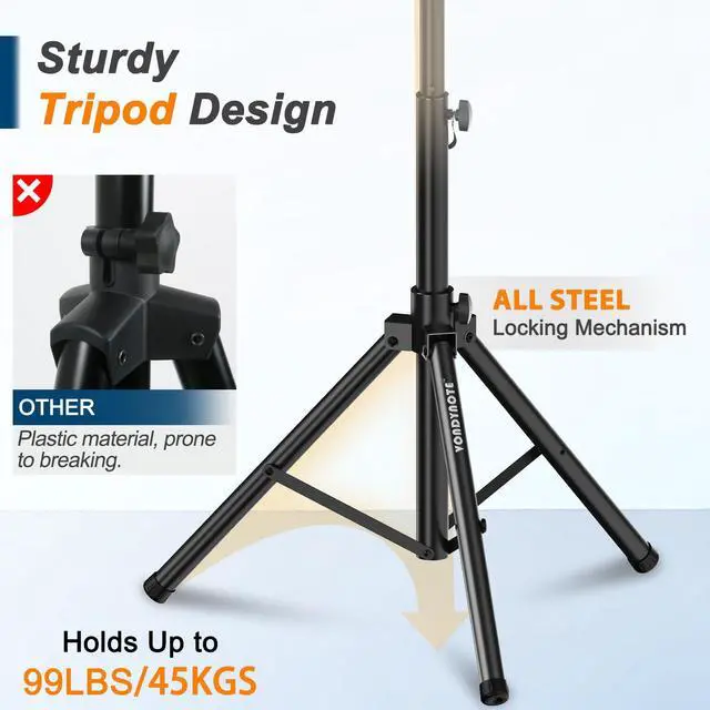 Alt view image 6 of 7 - Tripod Speaker Stands Pair 36.6"-54.9" PA DJ with a Carrying Bag | All Steel Construction, Heavy Duty, Adjustable Height, Tripod Stage Stands, Carrying Bag