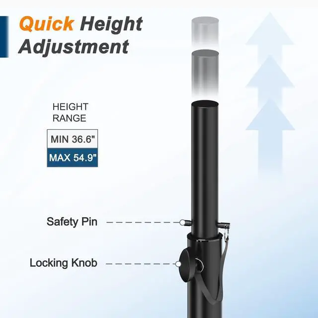 Alt view image 4 of 7 - Tripod Speaker Stands Pair 36.6"-54.9" PA DJ with a Carrying Bag | All Steel Construction, Heavy Duty, Adjustable Height, Tripod Stage Stands, Carrying Bag