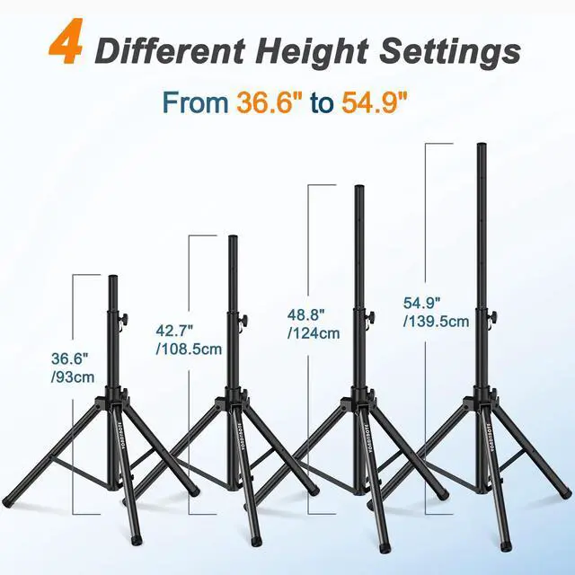 Alt view image 5 of 7 - Tripod Speaker Stands Pair 36.6"-54.9" PA DJ with a Carrying Bag | All Steel Construction, Heavy Duty, Adjustable Height, Tripod Stage Stands, Carrying Bag