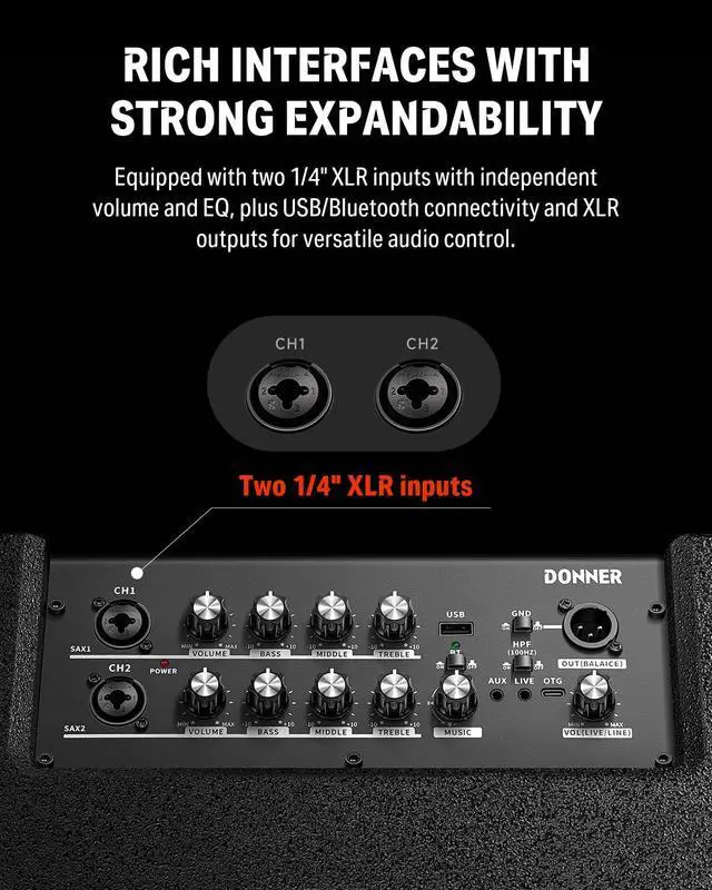 Alt view image 5 of 7 - Electric Drum Amp 200W, Peak Power 1000-Watt Wireless Professional Electronic Drum Amplifier Portable for Multi-Scene Use DDA-1000