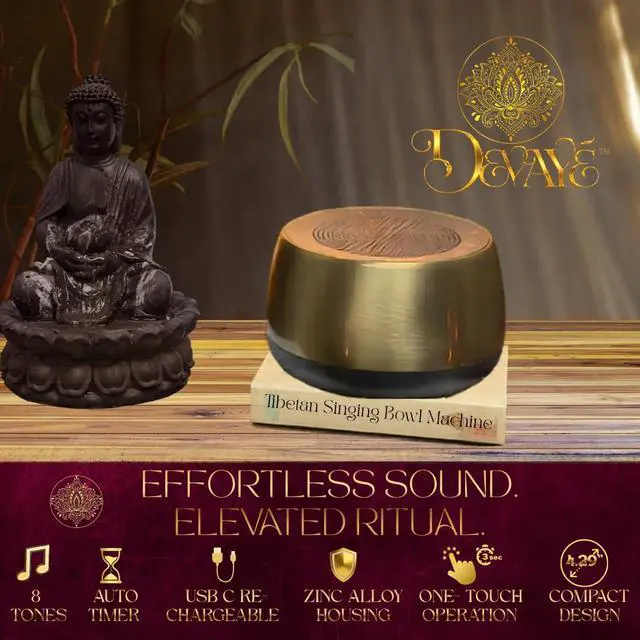 Alt view image 7 of 7 - Automatic Singing Bowl Machine for Meditation, Yoga & Massage Rechargeable Electronic Sound Bowl with 8 Tones, Timer, Volume Control and USB-C