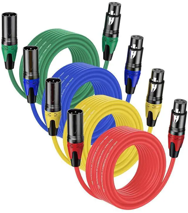 Main image of 4Pack-50FT XLR Male to XLR Female Cables, Professional Balanced Microphone Lead, Extension Mic Cable Cord (Blue, Red, Blue, Yellow)