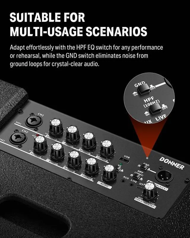 Alt view image 6 of 7 - Electric Drum Amp 200W, Peak Power 1000-Watt Wireless Professional Electronic Drum Amplifier Portable for Multi-Scene Use DDA-1000