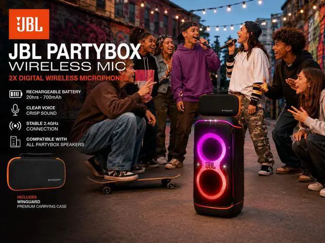 Alt view image 3 of 7 - PartyBox Wireless Mic - 2X Digital Wireless Microphones, Rechargeable Battery, Compatible with All PartyBox Speakers (Black) Including Winguard Protective Travel Case