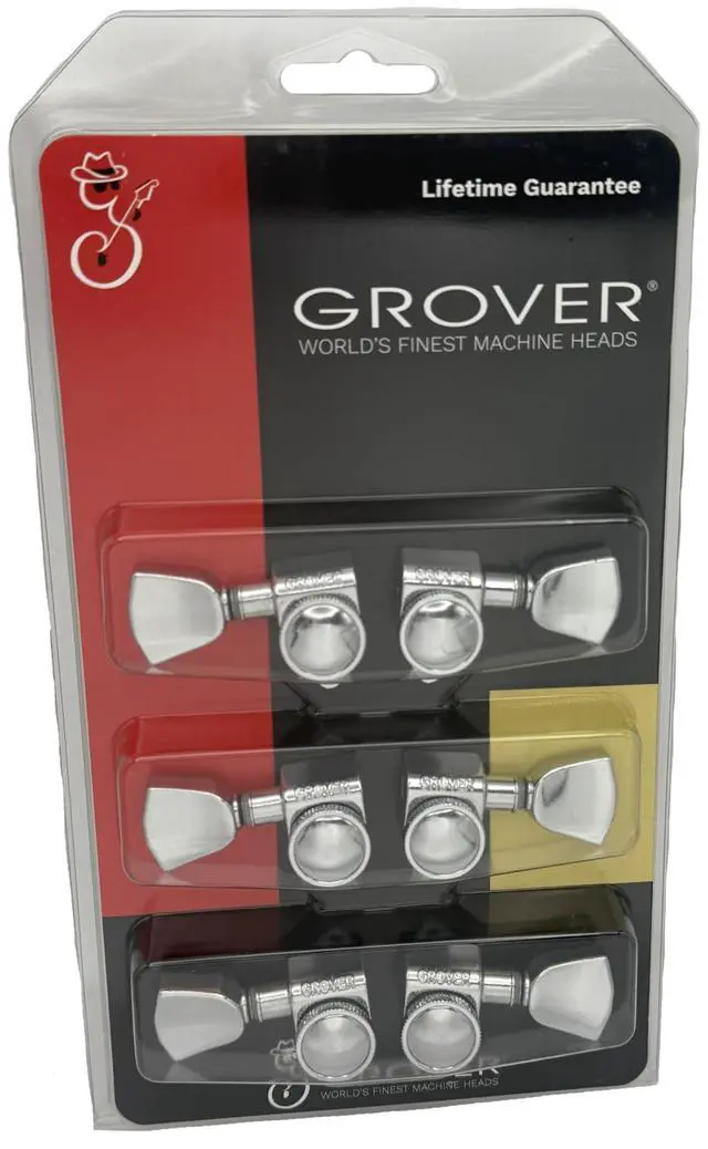Alt view image 2 of 7 - Grover 502CK ROTO-GRIP Locking Rotomatics Guitar Tuners, Tuning Machines Set 3+3 18:1 Chrome Tuning Keys Tuner Heads Keystone Button with Dunlop Polish Cloth Bundle