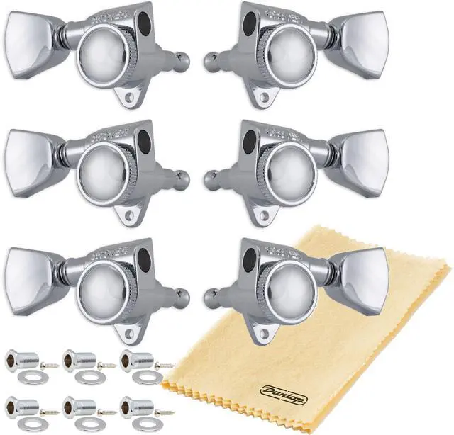 Main image of Grover 502CK ROTO-GRIP Locking Rotomatics Guitar Tuners, Tuning Machines Set 3+3 18:1 Chrome Tuning Keys Tuner Heads Keystone Button with Dunlop Polish Cloth Bundle