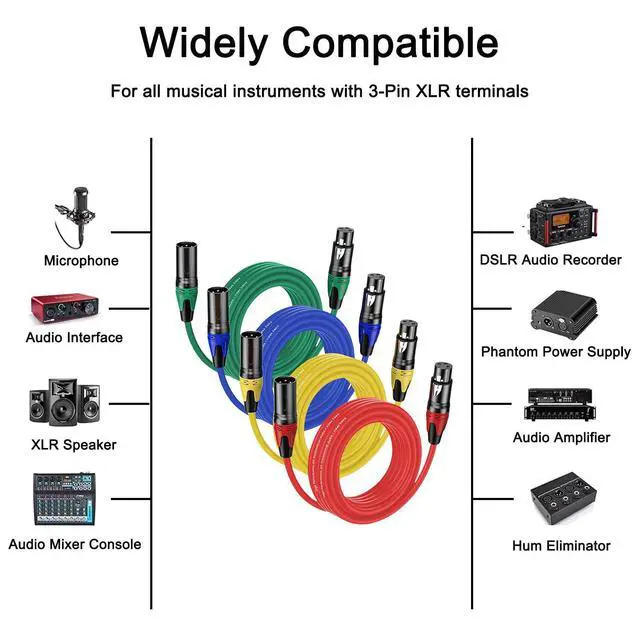Alt view image 3 of 7 - 4Pack-50FT XLR Male to XLR Female Cables, Professional Balanced Microphone Lead, Extension Mic Cable Cord (Blue, Red, Blue, Yellow)