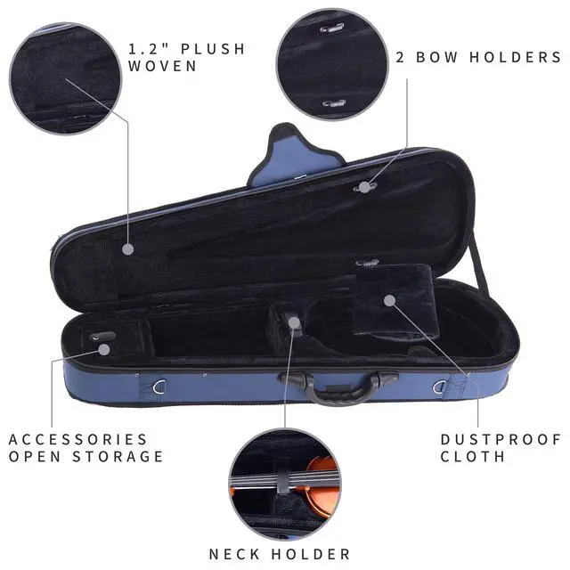 Alt view image 5 of 7 - 4/4 Full Size Violin Hard Case Basic Professional Triangular Shape Backpack, Super Light Suspension, Blue