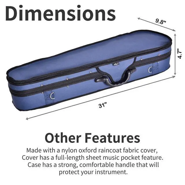 Alt view image 4 of 7 - 4/4 Full Size Violin Hard Case Basic Professional Triangular Shape Backpack, Super Light Suspension, Blue