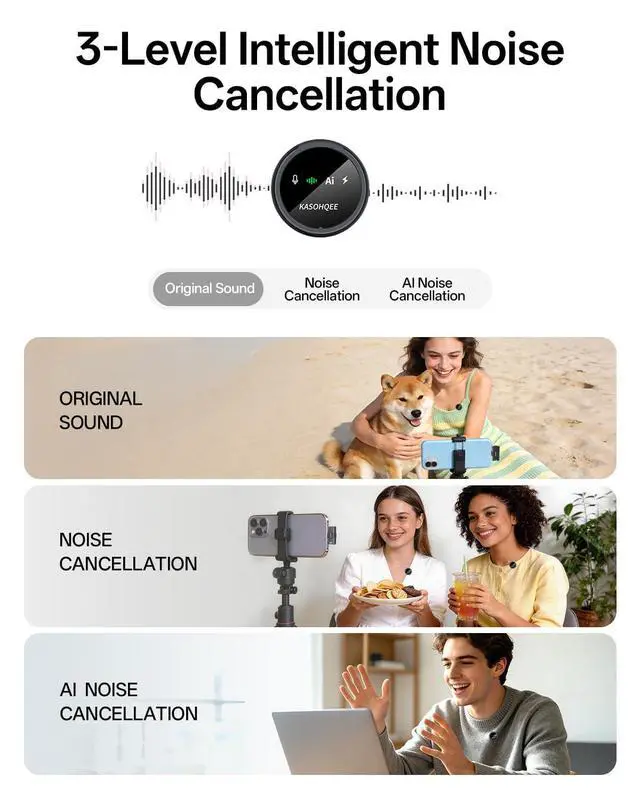 Alt view image 3 of 7 - Wireless Lavalier Microphone for iPhone 17/16/15/14, iPad & Android, Magnetic Clip-on Mini Mic with Charging Case,30H Playtime Plug-Play Lapel Lavalier Mic for Vlog TikTok, AI Noise Reduction
