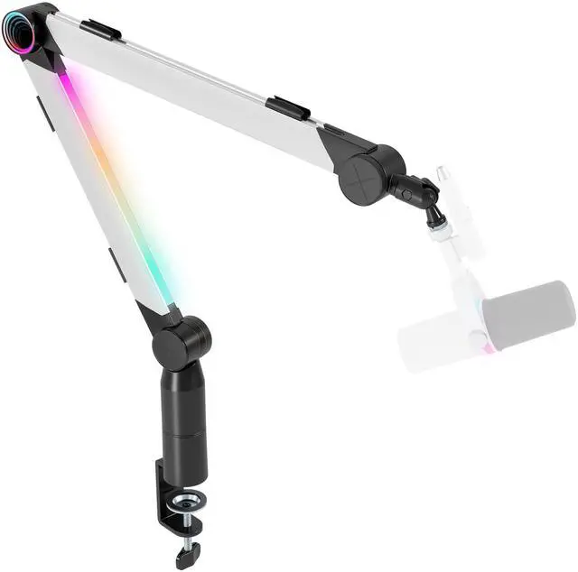 Main image of Aluminum Microphone Boom Arm with RGB Light and Volume Control | Adjustable Mic Arm Desk Mount with 3/8 to 5/8 Screw Adapter, Suspension Scissor Mic Stand for Gaming Streaming Podcasting