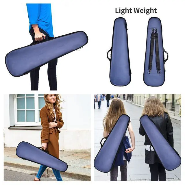 Alt view image 7 of 7 - 4/4 Full Size Violin Hard Case Basic Professional Triangular Shape Backpack, Super Light Suspension, Blue