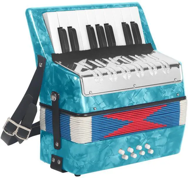 Main image of 17 Key Piano Accordion, Lightweight & Compact Acordeon, Celluloid Accordions Brighter and Pure Tone than Plastic, Durable Metal Cover with Straps, Manual for Adult Beginners Acordeón (Sky Blue)