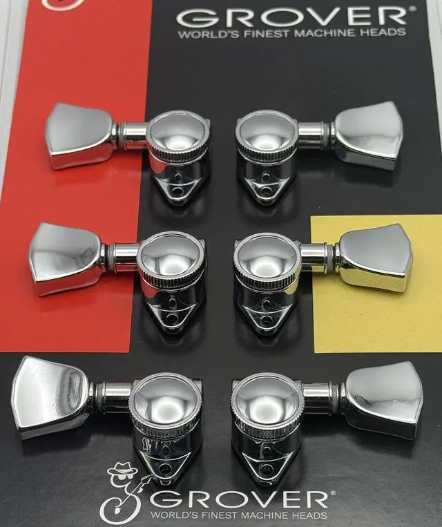 Alt view image 7 of 7 - Grover 502CK ROTO-GRIP Locking Rotomatics Guitar Tuners, Tuning Machines Set 3+3 18:1 Chrome Tuning Keys Tuner Heads Keystone Button with Dunlop Polish Cloth Bundle