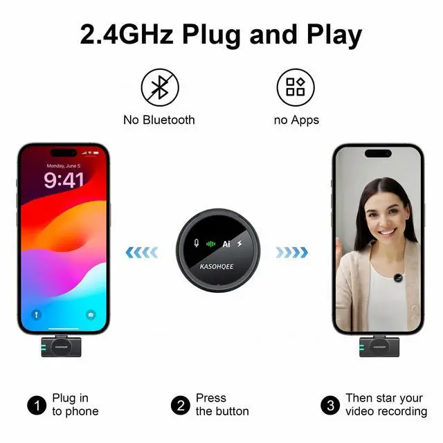 Alt view image 7 of 7 - Wireless Lavalier Microphone for iPhone 17/16/15/14, iPad & Android, Magnetic Clip-on Mini Mic with Charging Case,30H Playtime Plug-Play Lapel Lavalier Mic for Vlog TikTok, AI Noise Reduction