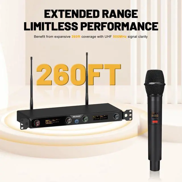 Alt view image 3 of 7 - 4-Channel UHF Rackmount Wireless Microphone System MWM-41F | 4 Dynamic Handheld Mics, 4 x 10 Frequencies, 260 ft Range, Live Vocals, Karaoke, Worship Services, DJ Events