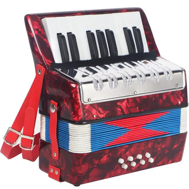 Main image of 17 Key Piano Accordion, Lightweight & Compact Acordeon, Celluloid Accordions Brighter and Pure Tone than Plastic, Durable Metal Cover with Straps, Manual for Adult Beginners Acordeón (Red)