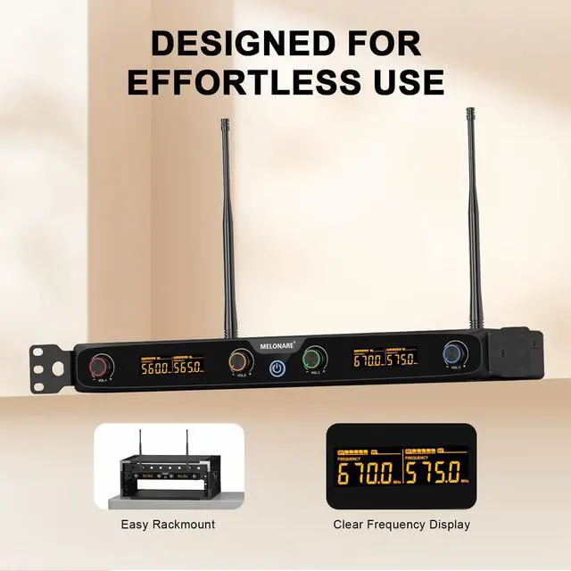 Alt view image 6 of 7 - 4-Channel UHF Rackmount Wireless Microphone System MWM-41F | 4 Dynamic Handheld Mics, 4 x 10 Frequencies, 260 ft Range, Live Vocals, Karaoke, Worship Services, DJ Events